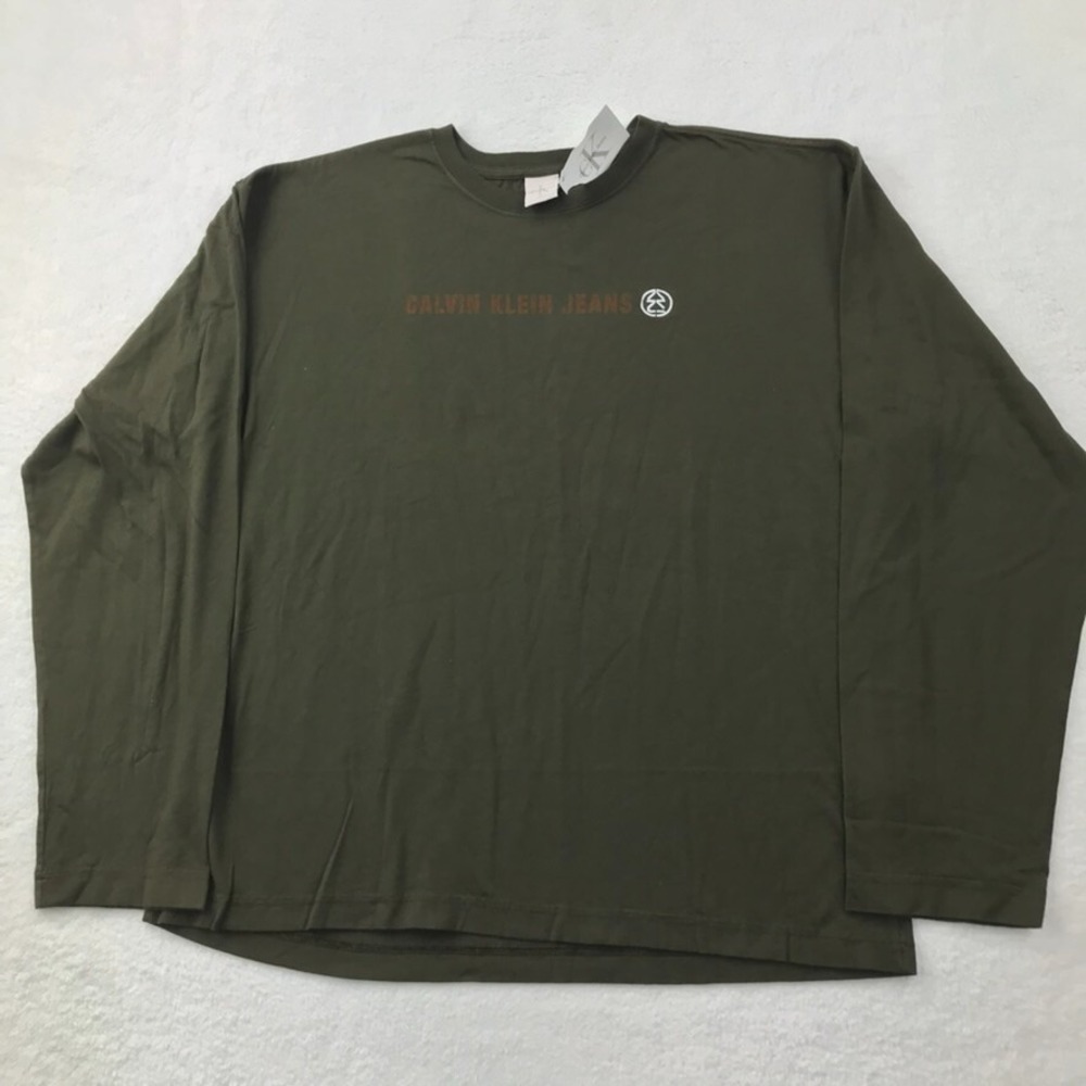 Vintage Calvin Klein Shirt Mens Extra Large Army Green USA Made 90s Y2K L/S NEW